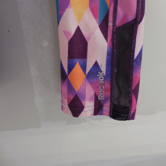 Reebok Womens Mid Rise Athletic Capri Yoga Compression Geometric Pants Medium - Picture 7 of 8